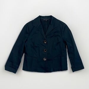 Lafayette 148 Blazer Blue Gray Jacket Three Button Sz 14 Quiet Luxury Office